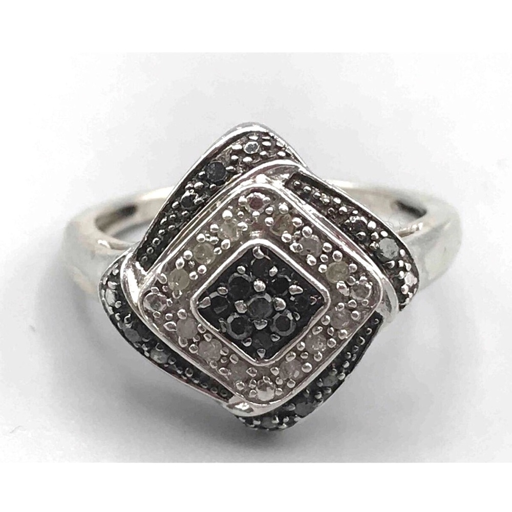 Black and white diamond ring set in 925 Sterling silver